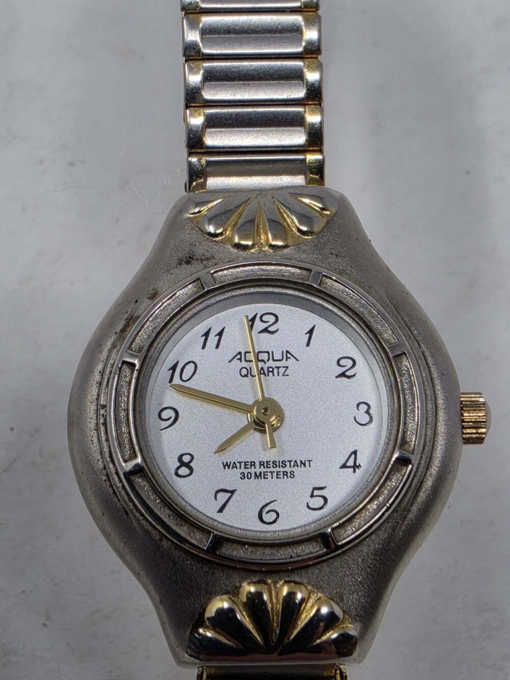 Vintage Acqua Ladies Watch Two Tone Expansion Band Needs CR1216 Battery